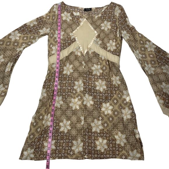 Kookai Mini Dress Size 2 Beige Brown Geometric Floral Long Sleeve Boho Hippie - Picture 9 of 12